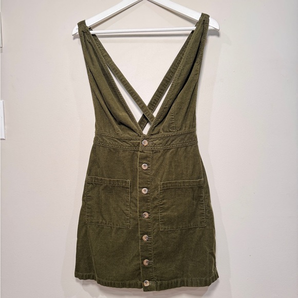 Rewash Dresses & Skirts - Rewash Olive Corduroy Suspender Button-Front Mini Dress – Size Large